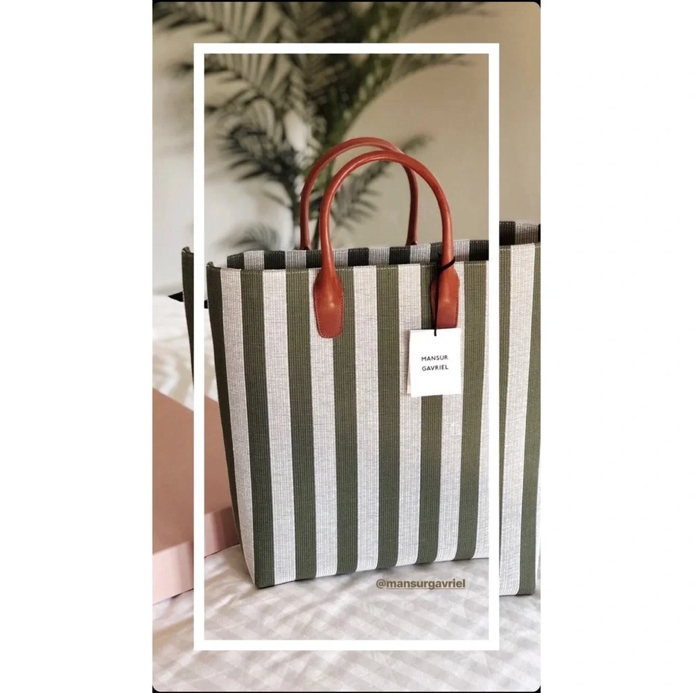MANSUR GAVRIEL North Tote Moss/White Striped Handbag Box & Dust Bags Orig. $585 - Picture 5 of 11